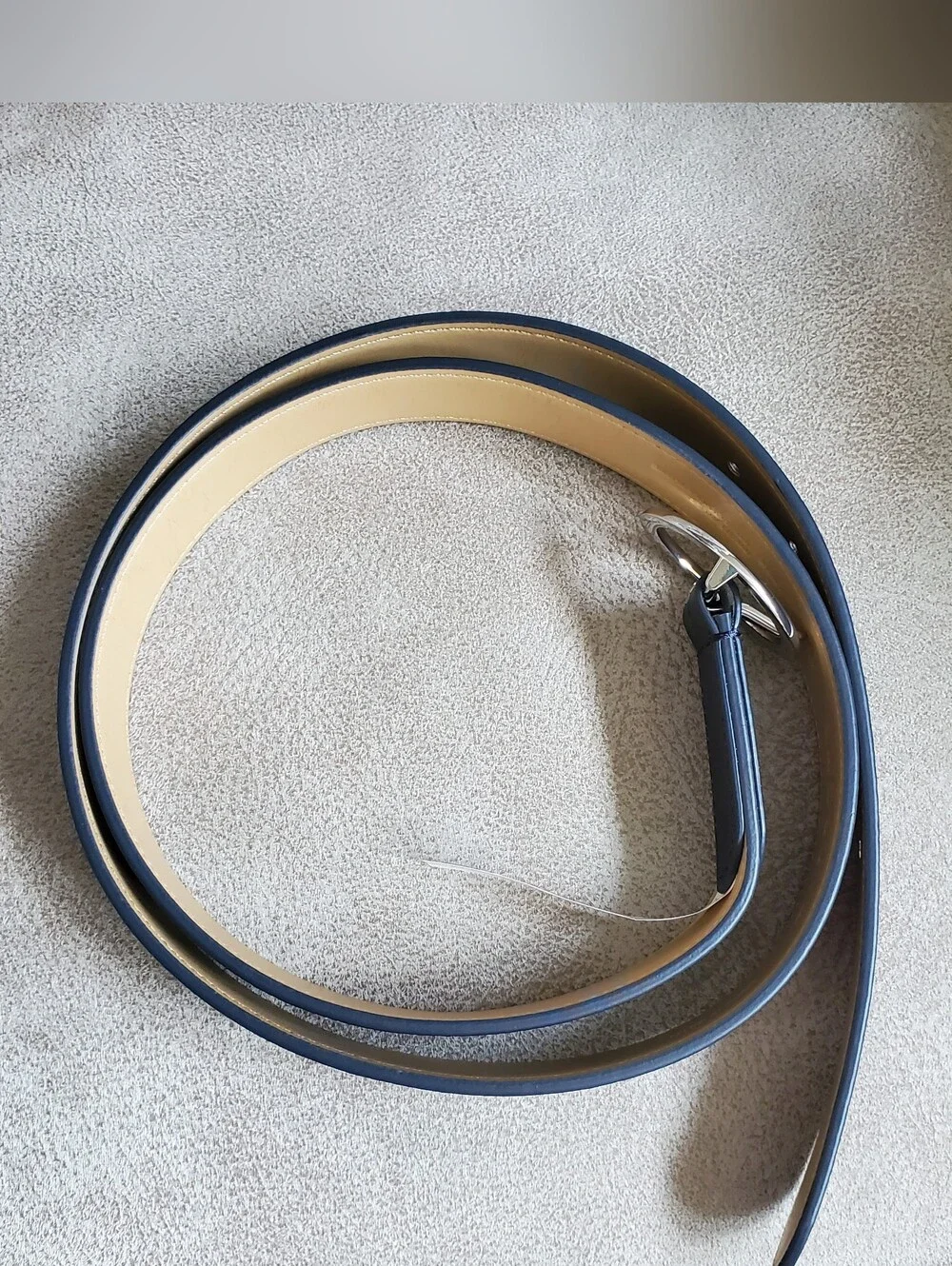 Talbots Navy Leather Belt with Silver Buckle